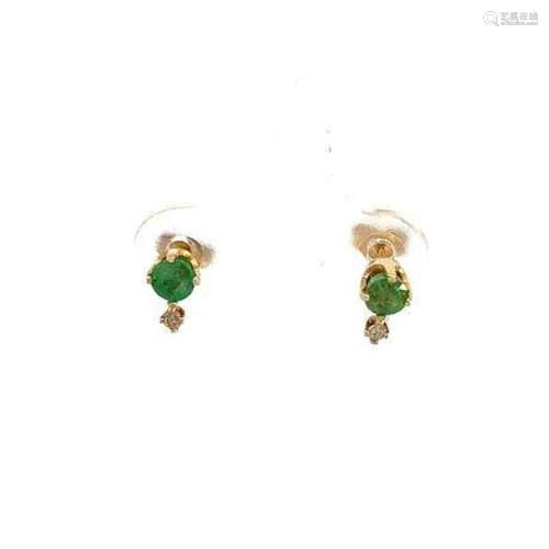 14kt Yellow Gold Emerald and Diamond Earrings
