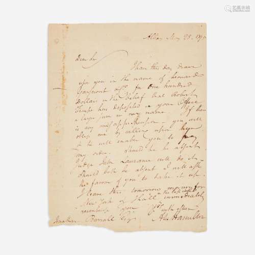 [Americana] Hamilton, Alexander Autograph Letter, signed