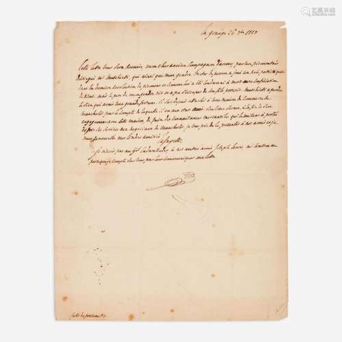 [Americana] Lafayette, Marquis de Autograph Letter, signed