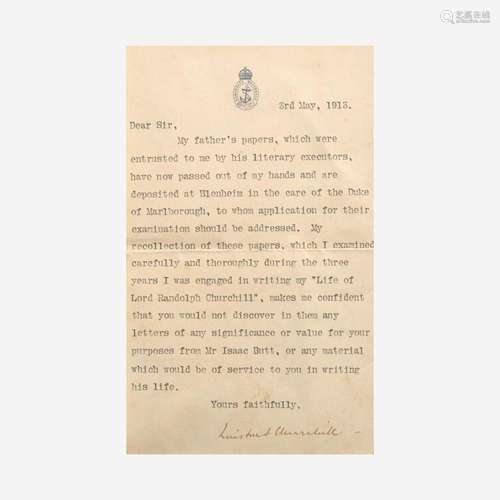 [Churchill, Winston] Churchill, Winston S. Typed Letter, sig...