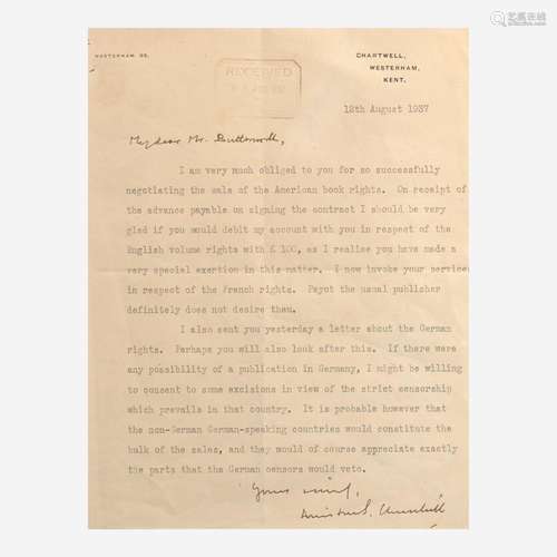 [Churchill, Winston] Churchill, Winston S. Typed Letter, sig...