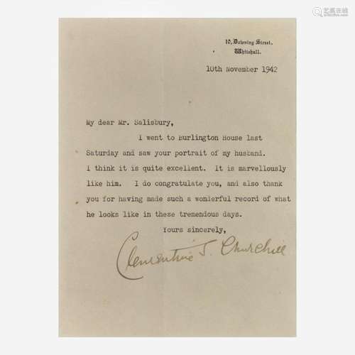 [Churchill, Winston] Churchill, Clementine Two Typed Letters...