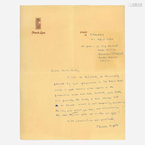 [Literature] Capote, Truman Autograph Letter, signed