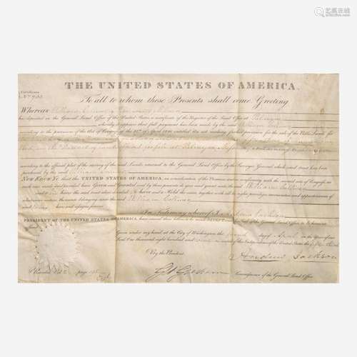 [Presidential] Jackson, Andrew Partially-Printed Land Patent...