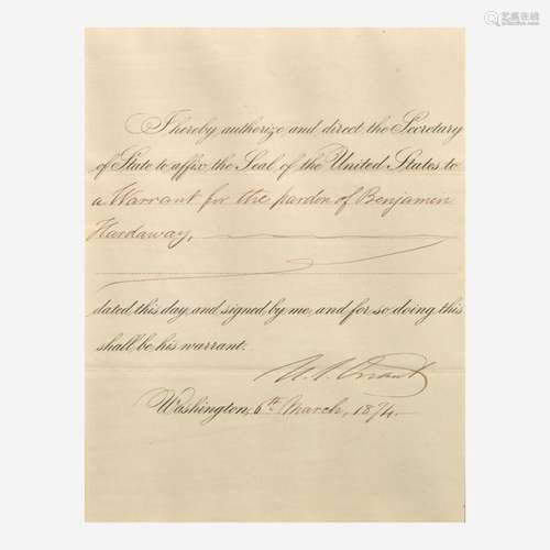 [Presidential] Grant, Ulysses S. Partially-Printed Document,...