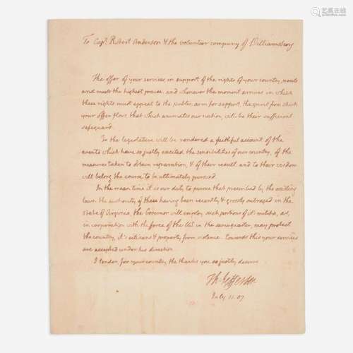 [Presidential] Jefferson, Thomas Autograph Letter, signed