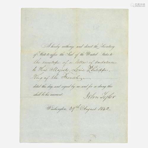 [Presidential] Tyler, John Partially-Printed Document, signe...