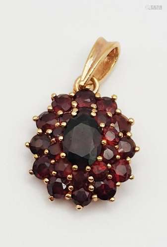 GARNET & STERLING PENDANT GOLD TONED