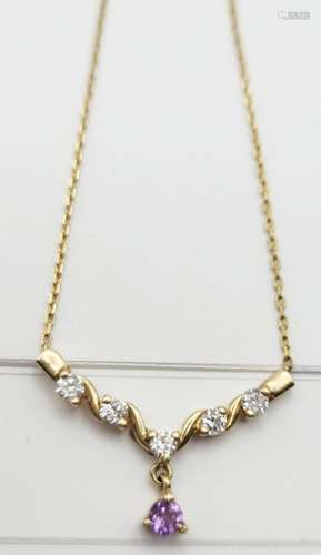 10k GOLD FASHION NECKLACE w/GEM STONES