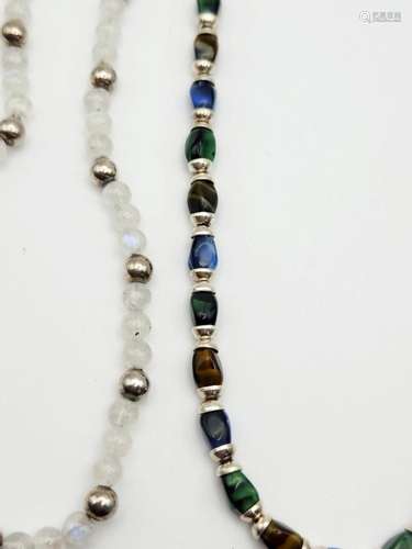 (2) STERLING & AGATE NATURAL STONE NECKLACES