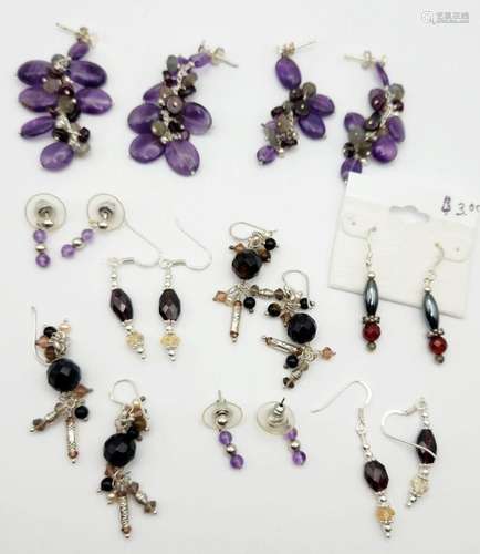 (9 pair) FASHION EARRINGS w/STERLING & BEADS