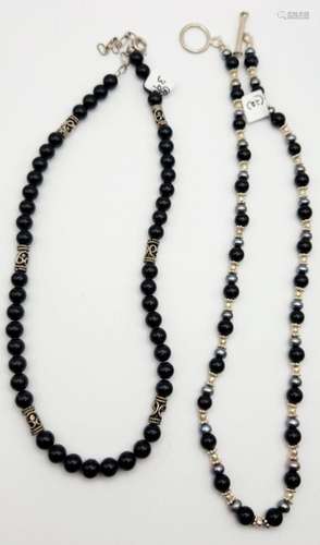 (2) BLACK BEAD / STERLING / FRESH WATER PEARLS