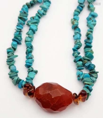 TURQUOISE & JASPER NECKLACE w/STERLING