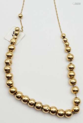 14k GOLD BEADED NECKLACE 15" LONG