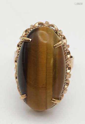 VINTAGE 14k GOLD TIGER EYE RING