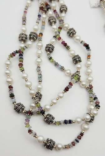 24" MULTI STRAND BEAD & STERLING NECKLACE- NEW!