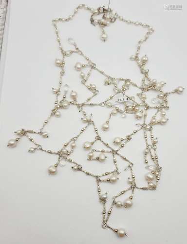 NEW 16" FESTOON STYLE PEARL AND STERLING NECKLACE