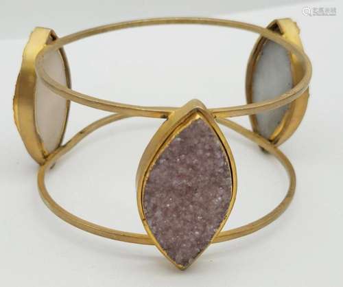 GOLD TONED STERLING BANGLE WITH PINK & WHITE