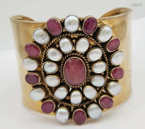 THICK! GOLD TONED STERLING CUFF WITH PINK