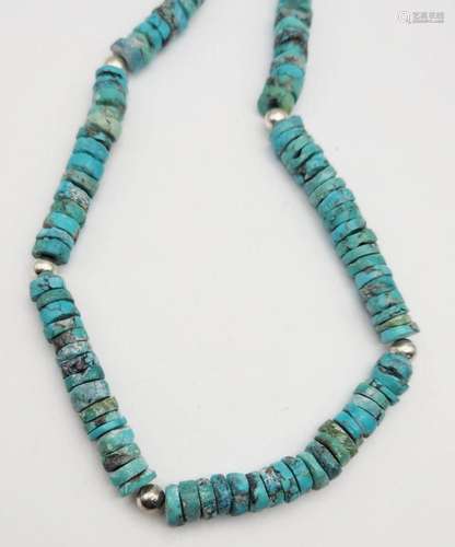 16 INCH TURQUOISE BEADED NECKLACE WITH 925