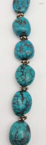 8 INCH TURQUOISE BEADED BRACELET WITH 925