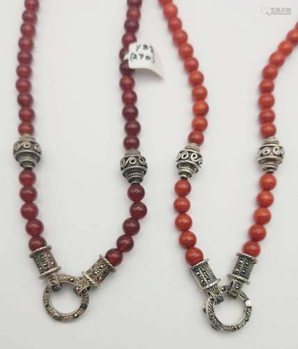 2-16 INCH RED BEADED NECKLACES WITH 925