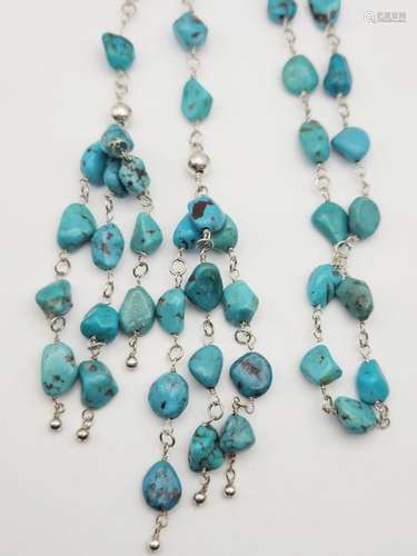 35 INCH STERLING TURQUOISE BEADED NECKLACE