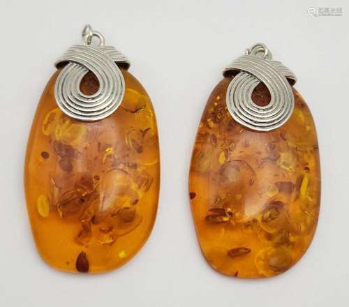 2-BALTIC AMBER PENDANTS WITH STERLING ACCENTS