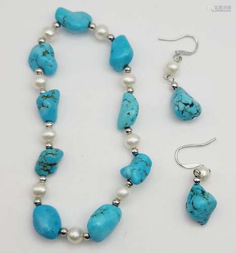 SET! TURQUOISE & 925 STRETCHY BRACELET WITH