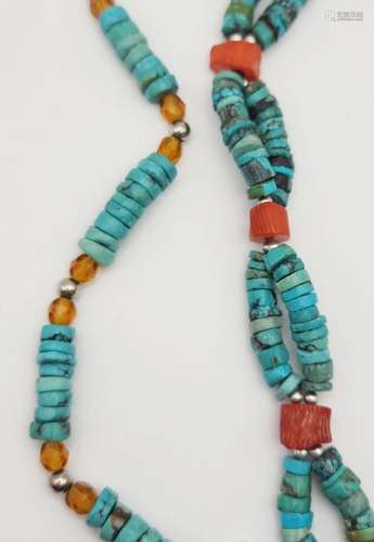 2-TURQUOISE & 925 BEAD BRACELETS (1)WITH ORANGE