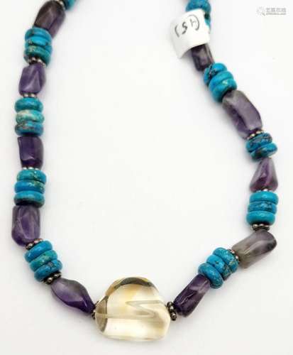 13.5 INCH TURQUOISE AND AMETHYST BEADED