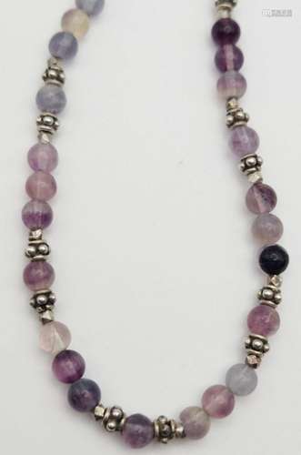 STERLING & AMETHYST BEADED NECKLACE WITH