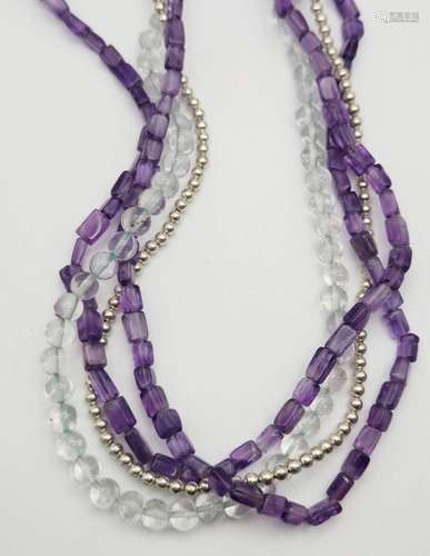 MULTI STRANDED AMETHYST AND STERLING BEADED