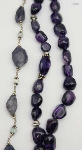 2-AMETHYST BEADED BRACELETS WITH 925 BEADS