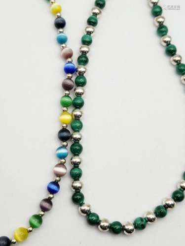 (2) STERLING & NATURAL BEAD NECKLACES