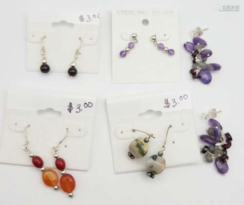 (5 pair) PIERCED EARRINGS STERLING & BEADS