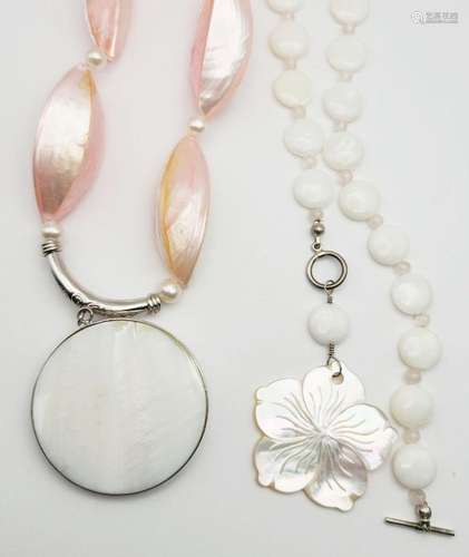 2-SHELL/MOTHER OF PEARL BEADED NECKLACES