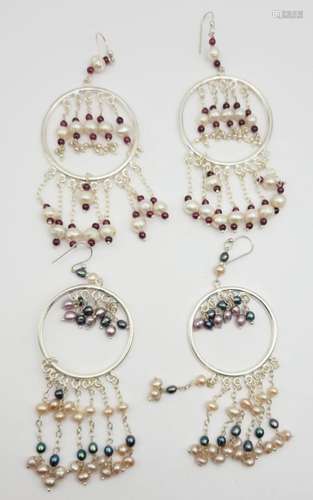 2-PAIRS OF LRG PIERCED 925 CIRCULAR DANGLY