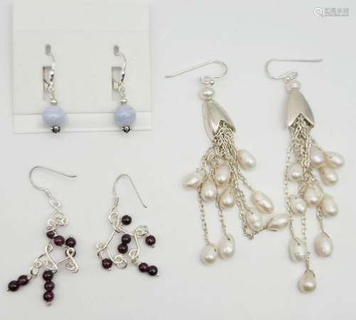 3-PAIRS OF 925 PIERCED DANGLY EARRINGS