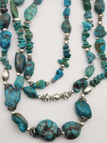 18 INCH TURQUOISE BEADED NECKALCE WITH