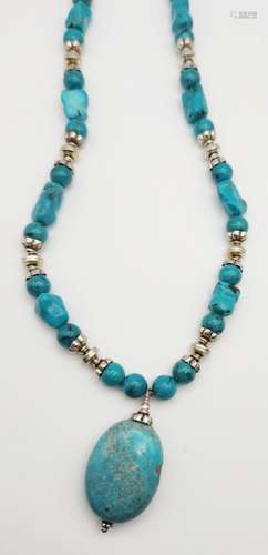 19 INCH TURQUOISE BEADED NECKALCE WITH