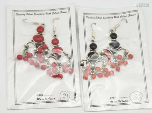 2-INDIA STERLING PIERCED DANGLY EARRINGS