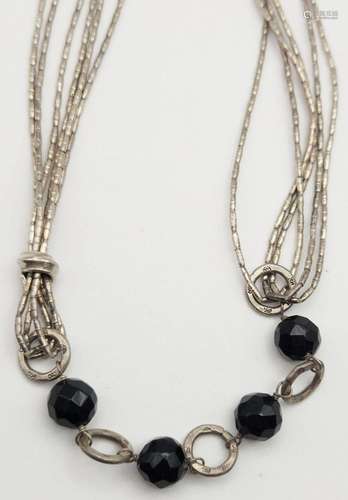 18 INCH STERLING WIRE NECKLACE WITH BLACK