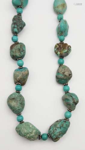 16 INCH TURQUOISE BEADED NECKLACE WITH 925