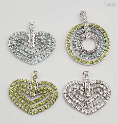 4-STERLING FASHION PENDANTS (3)HEART (1)CIRCULAR