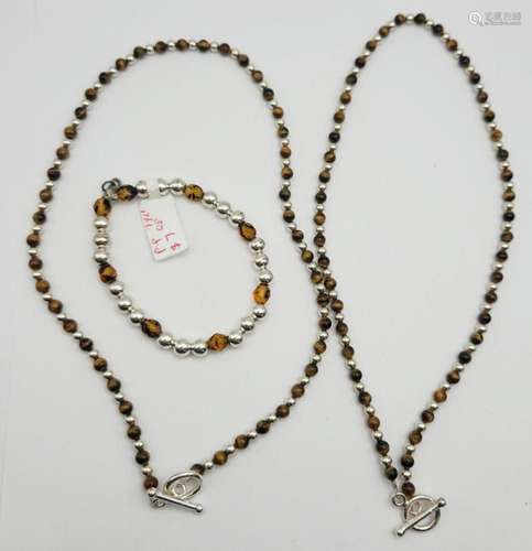 TIGER EYE AND STERLING BEADED JEWELRY LOT: