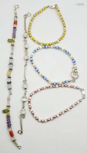 5-STERLING BEADED BRACELETS WITH MULTI COLORED