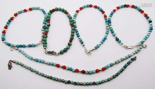 6-SOUTHWESTERN BEADED BRACELETS WITH 925