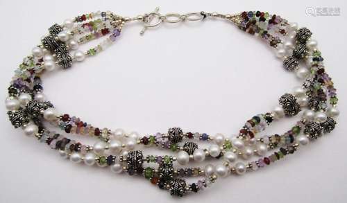 24" MULTI STRAND BEAD & STERLING NECKLACE-NEW