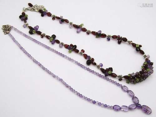 2-AMETHYST BEADED NECKLACES WITH 925 ACCENTS